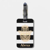 可愛パーソナライズされたいラッキーなハムサの手ストライプ型 ラゲッジタグ (裏面縦)