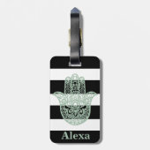 可愛パーソナライズされたいラッキーなハムサの手ストライプ型 ラゲッジタグ (裏面縦)