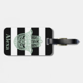 可愛パーソナライズされたいラッキーなハムサの手ストライプ型 ラゲッジタグ (裏面横)