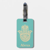 可愛パーソナライズされたいラッキーハムサ手 ラゲッジタグ (裏面縦)