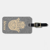 可愛パーソナライズされたいラッキーハムザハンドグリッターシルバー ラゲッジタグ (正面横)