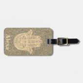 可愛パーソナライズされたいラッキーハンザハンドグリッター金ゴールド ラゲッジタグ (正面横)