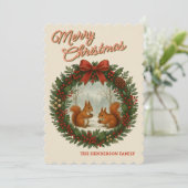 可愛パーソナライズされたいリスのレトロリース シーズンカード (スタンド正面)