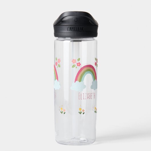 可愛パーソナライズされたいレインボーガールピンク学校 ウォーターボトル (背面)