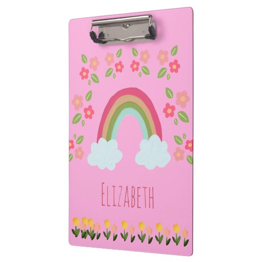 可愛パーソナライズされたいレインボーガールピンク学校 クリップボード (左)