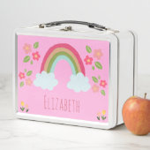 可愛パーソナライズされたいレインボーガールピンク学校 メタルランチボックス (インサイチュ)