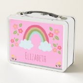 可愛パーソナライズされたいレインボーガールピンク学校 メタルランチボックス (裏面)