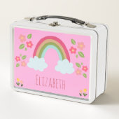 可愛パーソナライズされたいレインボーガールピンク学校 メタルランチボックス (正面)