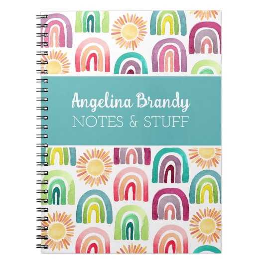 可愛パーソナライズされたいレインボー&サンズキッズ ノートブック (正面)