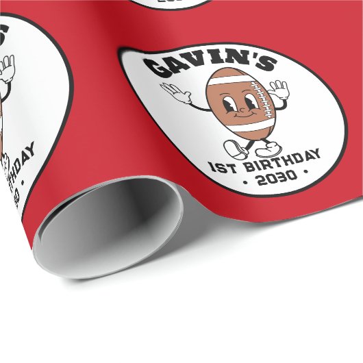 可愛パーソナライズされたいレトロサッカー誕生日パーティー ラッピングペーパー (ロールコーナー)