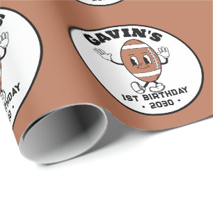 可愛パーソナライズされたいレトロサッカー誕生日パーティー ラッピングペーパー