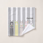 可愛パーソナライズされたいレトロラカラフルマス女子キッズ バスタオルセット (ウォッシュタオル)