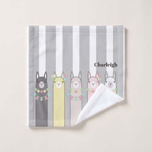 可愛パーソナライズされたいレトロラカラフルマス女子キッズ バスタオルセット (ウォッシュタオル)