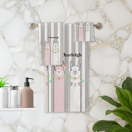 可愛パーソナライズされたいレトロラカラフルマス女子キッズ バスタオルセット