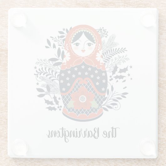 可愛パーソナライズされたいロシアの営巣人形 ガラスコースター (裏面)