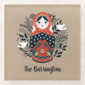 可愛パーソナライズされたいロシアの営巣人形 ガラスコースター (正面)