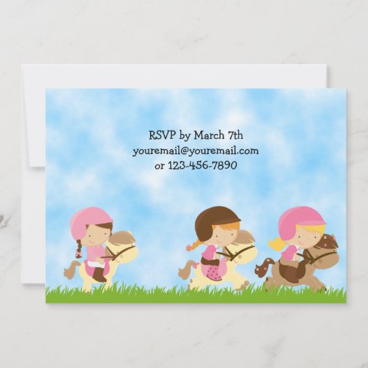 可愛パーソナライズされたい乗馬ガールズ誕生日 招待状 (裏面)