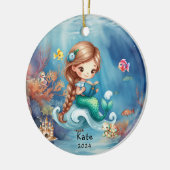 可愛パーソナライズされたい人魚海写真 セラミックオーナメント (左)