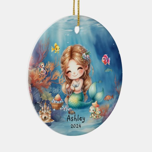 可愛パーソナライズされたい人魚海写真 セラミックオーナメント (右)