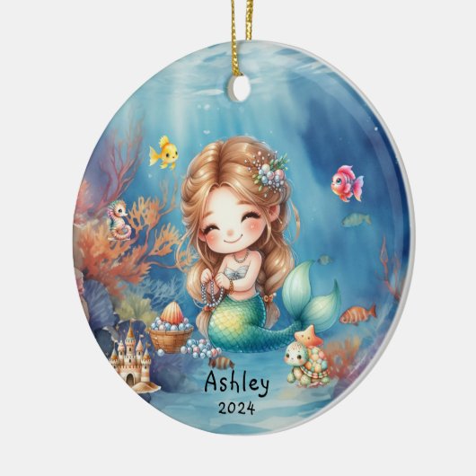 可愛パーソナライズされたい人魚海写真 セラミックオーナメント (左)