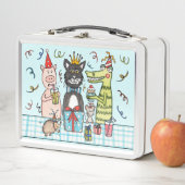 可愛パーソナライズされたい動物パーティー メタルランチボックス (インサイチュ)