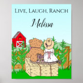 可愛パーソナライズされたい女性のカーボーイとテディベアオンランチ ポスター (正面)