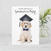 可愛パーソナライズされたい子犬の卒業生 招待状 (スタンド正面)