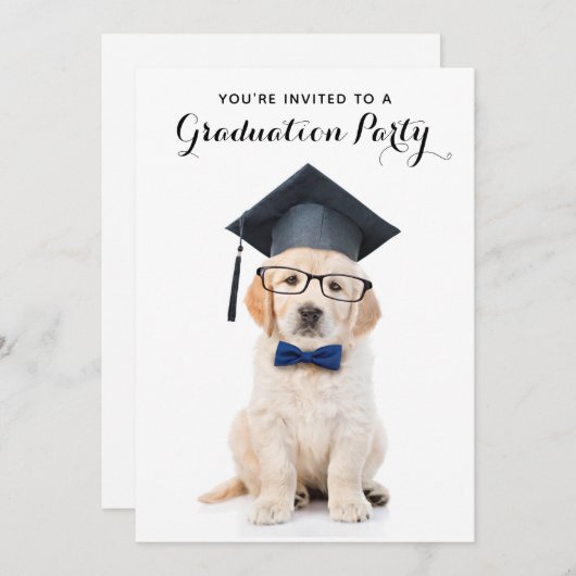 可愛パーソナライズされたい子犬の卒業生 招待状 (正面/裏面)