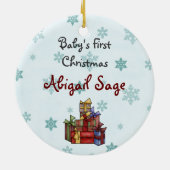 可愛パーソナライズされたい子犬ベビーの第1クリスマス セラミックオーナメント (裏面)