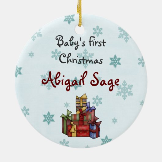 可愛パーソナライズされたい子犬ベビーの第1クリスマス セラミックオーナメント (裏面)