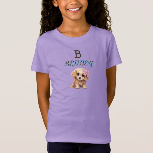 可愛パーソナライズされたい子犬モノグラムT- Tシャツ (正面)