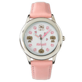 可愛パーソナライズされたい子犬、前足のプリント、ハート 腕時計