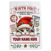 可愛パーソナライズされたい子猫とサンタの抱き枕 ミディアムペーパーバッグ (正面)