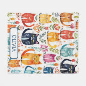 可愛パーソナライズされたい子猫と花柄 フリースブランケット (正面(横))