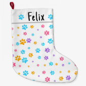 可愛パーソナライズされたい子猫のポープリント ラージクリスマスストッキング (正面)