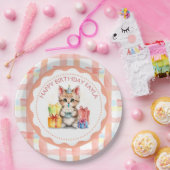 可愛パーソナライズされたい子猫の誕生日帽子 ペーパープレート (パーティー)
