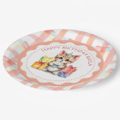 可愛パーソナライズされたい子猫の誕生日帽子 ペーパープレート (アングル)