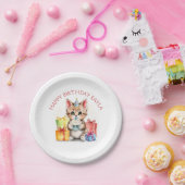 可愛パーソナライズされたい子猫の誕生日帽子 ペーパープレート (パーティー)