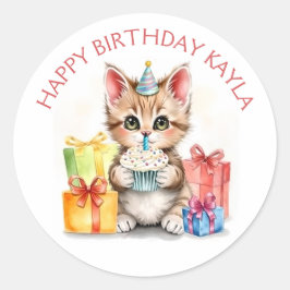可愛パーソナライズされたい子猫の誕生日帽子 ラウンドシール