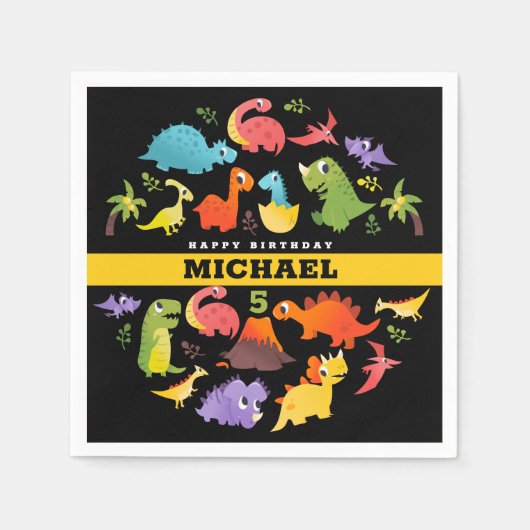 可愛パーソナライズされたい恐竜 スタンダードカクテルナプキン (正面)