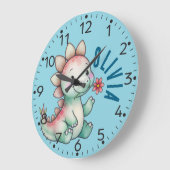 可愛パーソナライズされたい恐竜、ステゴサール、壁時計 ラージ壁時計 (傾斜)