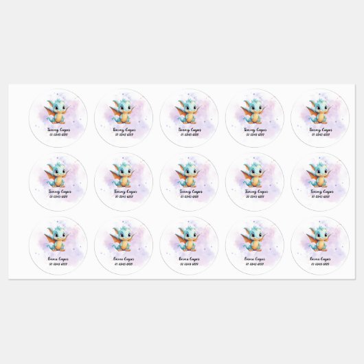 可愛パーソナライズされたい恐竜，名前，電話番号 ラベル (シート)