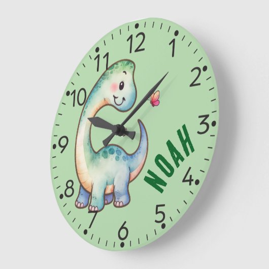 可愛パーソナライズされたい恐竜、壁時計 ラージ壁時計 (傾斜)