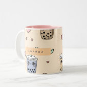 可愛パーソナライズされたい棒葉茶柄 ツートーンマグカップ (正面左)