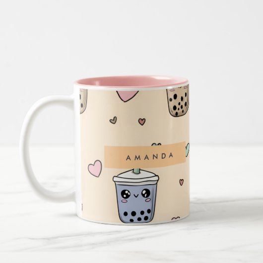 可愛パーソナライズされたい棒葉茶柄 ツートーンマグカップ (左)