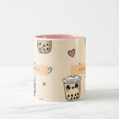 可愛パーソナライズされたい棒葉茶柄 ツートーンマグカップ (中央)