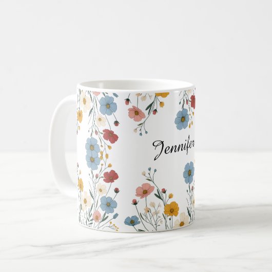 可愛パーソナライズされたい水の色の野素朴花 コーヒーマグカップ (正面左)