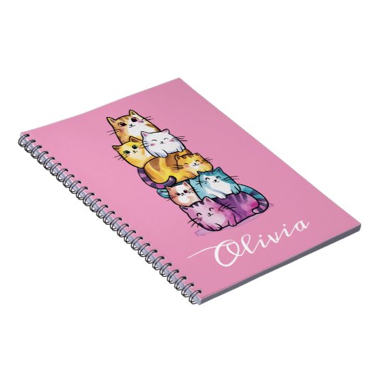 可愛パーソナライズされたい水彩猫ミニマル ノートブック (右側)