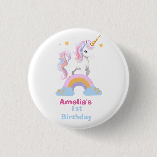 可愛パーソナライズされたい水彩虹の一角飾 缶バッジ (正面)