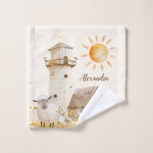 可愛パーソナライズされたい水彩養殖動物 バスタオルセット (ウォッシュタオル)